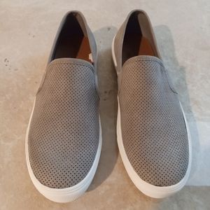 Ladies slip on loafers, size 9 Grey with White Bottom ( too big for an 8 1/2)